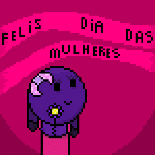 a pixel art drawing of a person with the words felicis dia das mulheres written above them