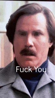 a close up of a man 's face with the words " fuck you " below him