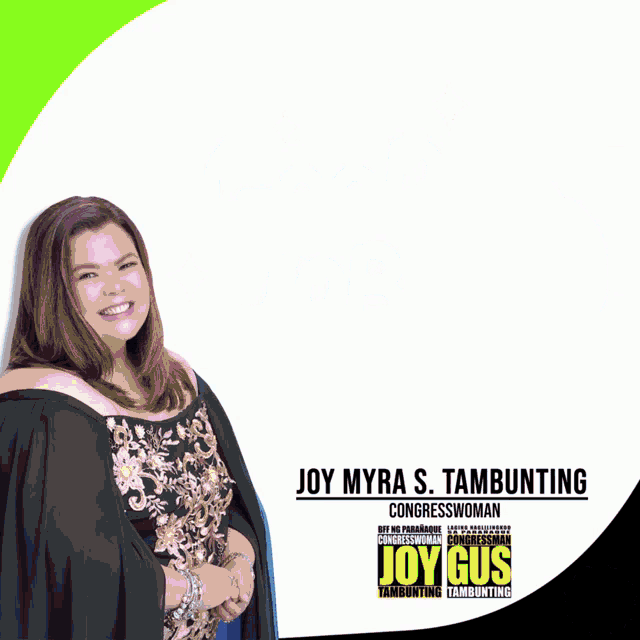 a picture of joy myra s. tambunting congresswoman with a thumbs up
