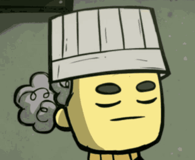a cartoon character is wearing a chef 's hat with smoke coming out of it