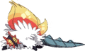 a cartoon drawing of a pokemon laying on the ground with a flame coming out of its head .