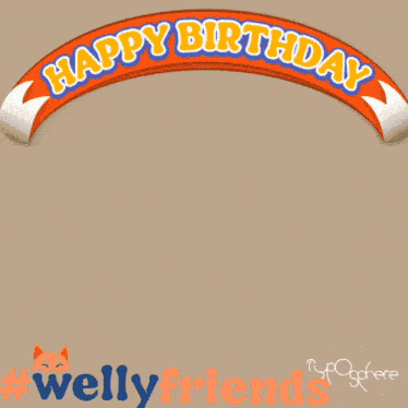 three cartoon shiba inu dogs wearing party hats and sunglasses are standing under a happy birthday banner