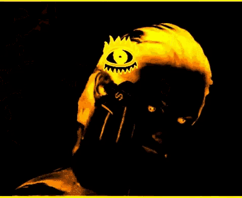 a drawing of a person with one eye and the letter s on their head