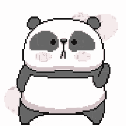 a pixel art of a panda bear standing next to a heart .
