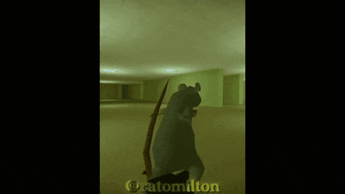 a cartoon rat is standing in a dark room with the name ratomilton on the bottom right