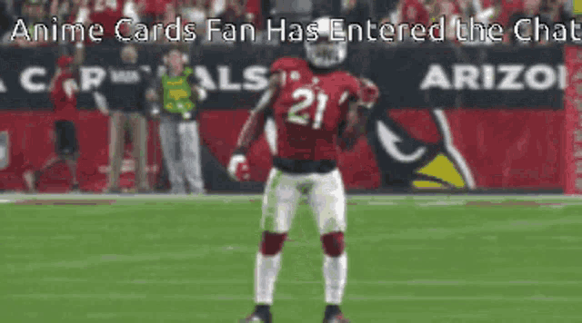 an anime cards fan has entered the chat on a football field