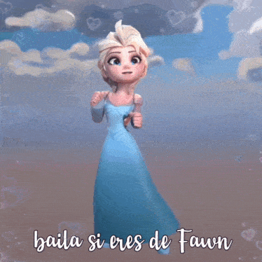 a cartoon of elsa from frozen with the words baila si eres de fawn below her