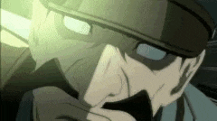 a close up of a cartoon character with a mask on his face .