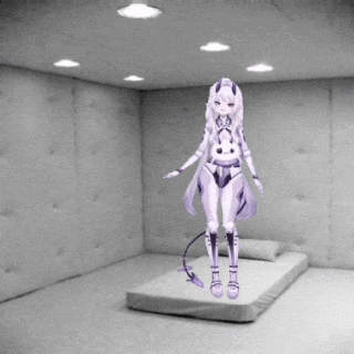 a cartoon character is standing on a bed with a tail