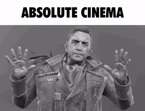 a poster for absolute cinema shows a man in a leather jacket