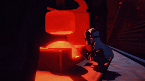 a cartoon drawing of a person standing in a room with a lot of fire