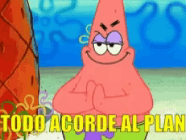 patrick star from spongebob squarepants is smiling with the words todo acorde al plan below him