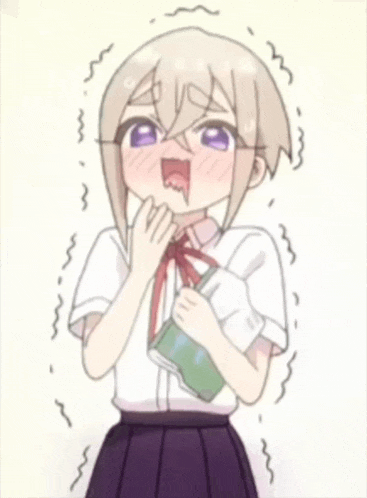a girl in a school uniform is holding a book and making a face .