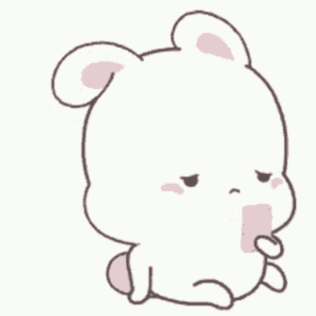 a cartoon rabbit is sitting down and looking at the camera .