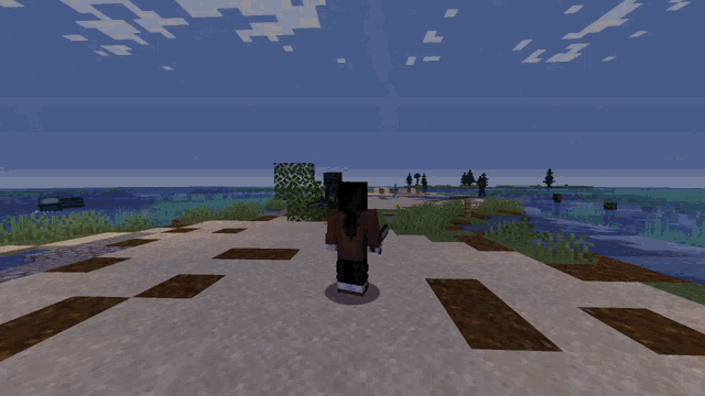 a person in a red shirt is standing in a minecraft game