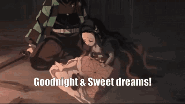 a picture of a girl with the words goodnight & sweet dreams on the bottom