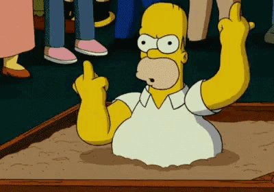 homer simpson is giving the middle finger while laying in the dirt
