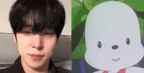 a man 's face is next to a picture of a cartoon character .