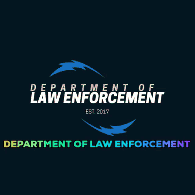 a logo for the department of law enforcement with a blue lightning bolt