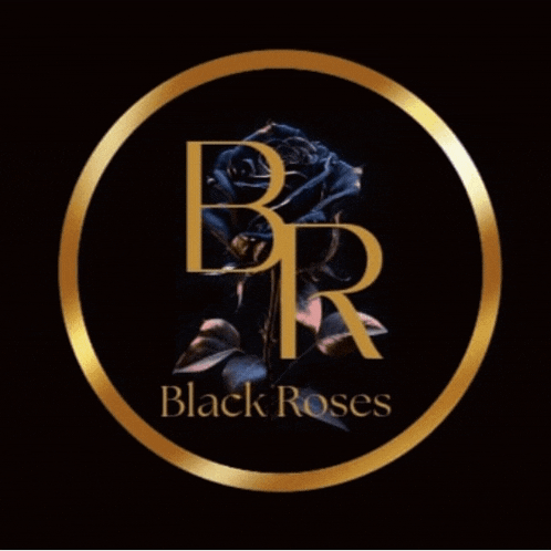 a logo for black roses has a black rose in the center