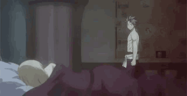 a naked anime girl is sleeping in a bed .