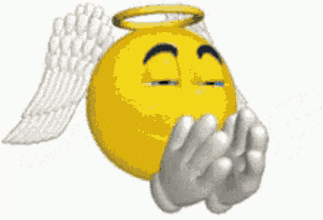 a smiley face with angel wings and a halo on it