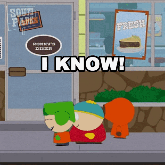 a cartoon character says i know in front of a ronny 's diner