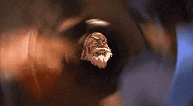 a drawing of a man with a beard looking out of a hole