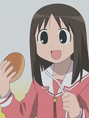 a cartoon girl with brown hair is holding a donut in her hand