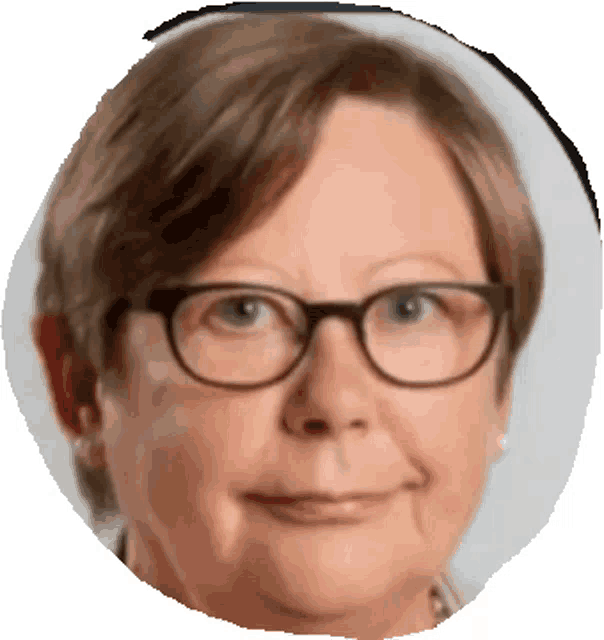 a close up of a woman wearing glasses in a circle