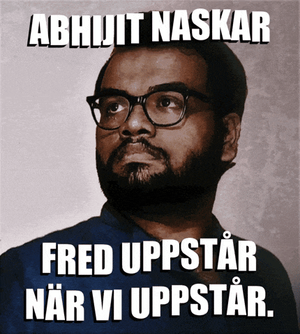 a picture of a man with glasses and the words fred uppstar near vi uppstar
