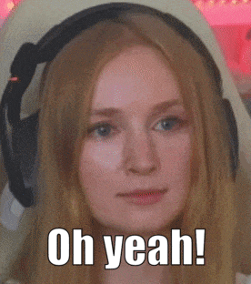 a woman wearing headphones has the words oh yeah on her face