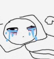 a drawing of a person laying on a bed with tears coming out of their eyes .