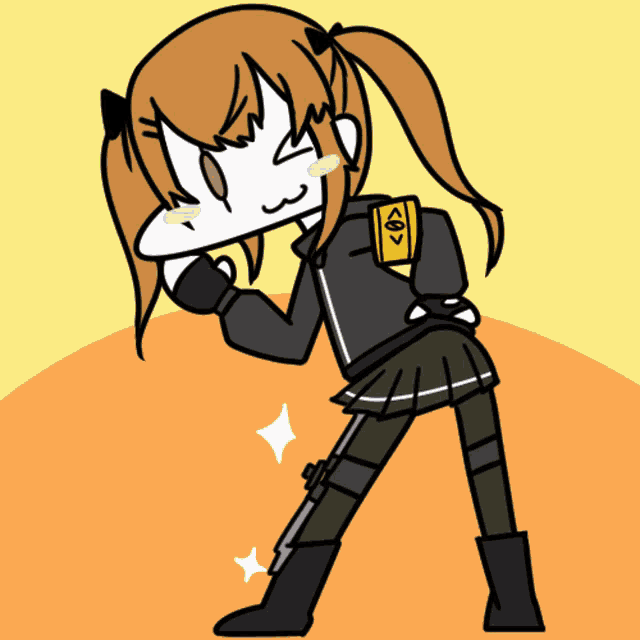 a cartoon drawing of a girl with a gun and the letters ao on her back
