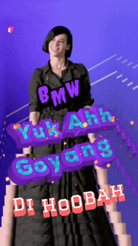a woman in a black dress holding a sign that says bmw yuk anh goyang di houbah