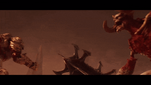 a knight is fighting a monster with horns