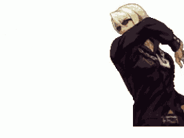a pixel art drawing of a man pointing