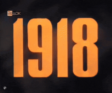 the year 1918 is displayed in orange letters