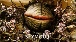 a painting of a monster with a mouth open and the words seymour written on it .