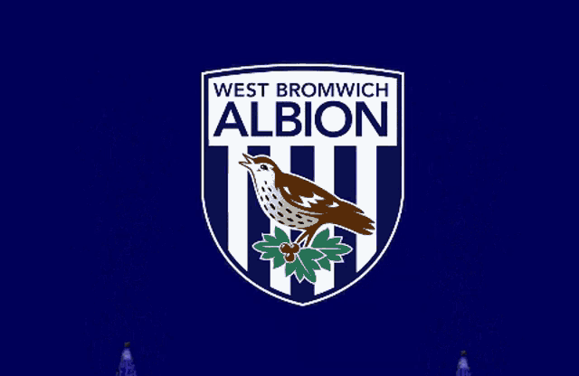 a logo for west bromwich albion with a bird on a blue background