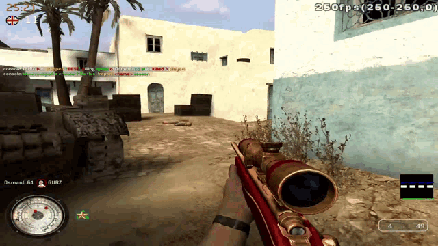 a screenshot of a video game shows a sniper aiming at a building
