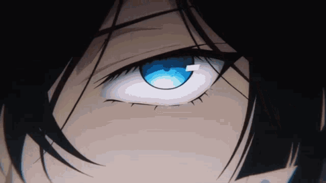 a close up of a person with blue eyes