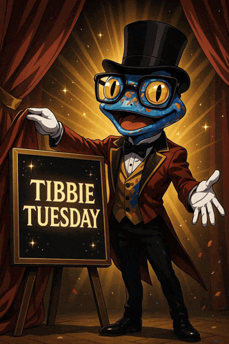 a frog in a top hat holding a sign that says tibbie tuesday