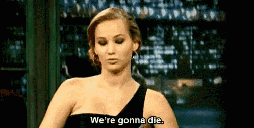 a woman in a black dress says we 're gonna die