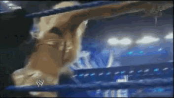 a wrestling ring with a w logo on the bottom right