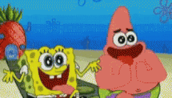 spongebob and patrick are standing next to each other
