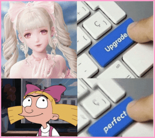 a keyboard with a blue upgrade button and a perfect button