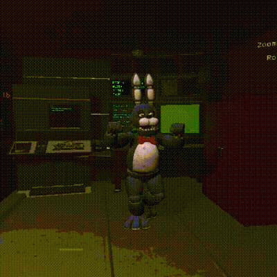 bonnie the bunny is dancing in a dark room .