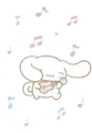 cinnamoroll is sitting on a white background with music notes .