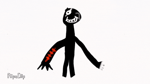 a drawing of a cartoon character with a scar on his arm and a smile on his face .